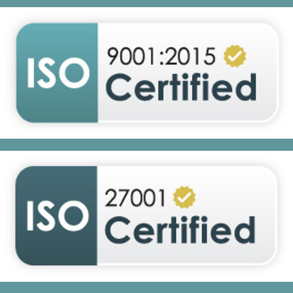 ISO 9001:2015 and ISO 27001 certified